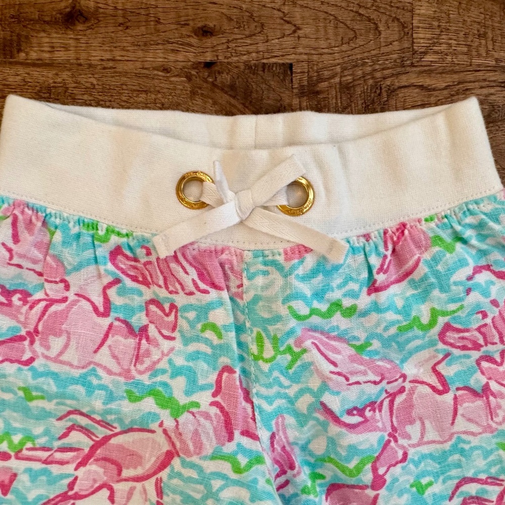 Lilly Pulitzer Little Beach Pants Lobster Roll Spa Blue Linen Girls Size S 4 5 D - Picture 2 of 6